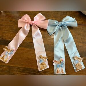 Pink and Blue Bunny Embroidered Hair Bows